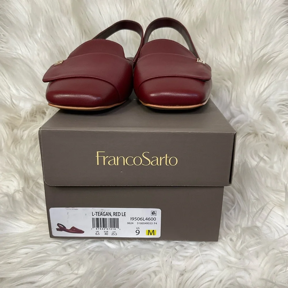 NEW Franco Sarto Women's Teagan Berry Red Leather Slingback Flats Size 9